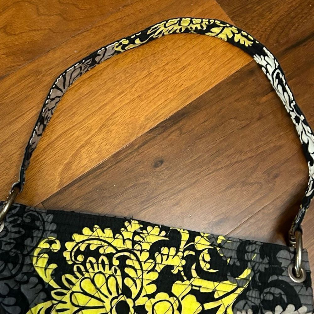 Vera Bradley Baroque Shoulder‎ Bag Purse Black Chartreuse Gray - Picture 2 of 7